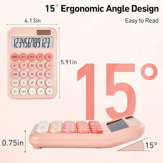 Small Desktop Calculator with LCD Large Display and Sensitive Button, Dual Solar and Battery Powered with Automatic Sleep Basic Cute Calculators for Office, School and Business (Pink)