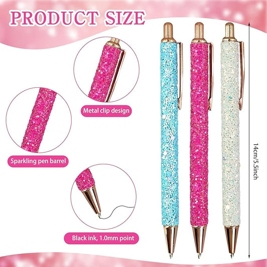 100 Pcs Fancy Pens Bulk Pretty Cute Glitter Ballpoint Sparkly Metal Pens Black Journaling Ink Pen Medium Point 1.0 mm for Women Nurse Teacher School Office Graduation Gift