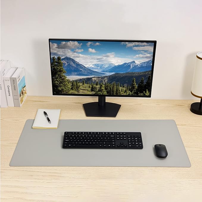PU Leather Desk Pad Blotter,Light Grey Waterproof Office Desktop Mat,36x17in Non-Slip Large Mouse Pad/Writing Protector/Desk Accessories