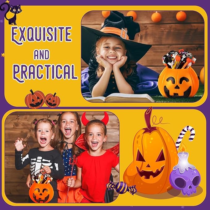 SANNIX 50 Pieces Halloween Pens, Fun Cartoon Gel Ink RollerBall Pens for Kids Gift School Class Birthday Party Supplies Halloween Party Favors Pumpkin Ghost Skull Bat (19 Style)