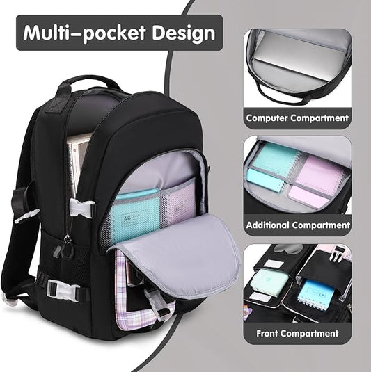 Backpack for Girls - Bookbag Backpacks Schoolbag for Girls Kids Teen Women Casual Travel Daypacks - School Bag Elementary Middle School College Cute Backpack with Lunch Box (Black Purple)