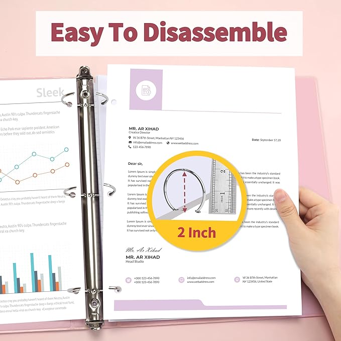 SUNEE 3 Ring Binder 2 Inch 2 Pack, Clear View Binder Three Ring PVC-Free (Fit 8.5x11 Inches) for School or Office Supplies, Pink