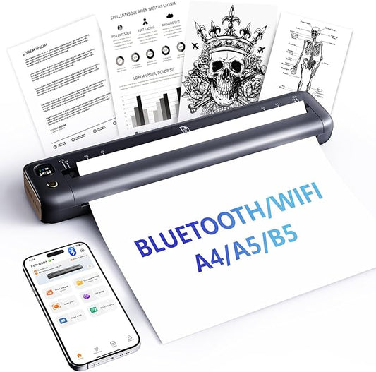 Rongta Portable Printer Wireless for Travel, Bluetooth WiFi Inkless Thermal Printers for 8.5" x 11" US Letter & A4 Size, Compatible with Android iOS Phone Mac Windows Laptop for Office & Home (Gray)