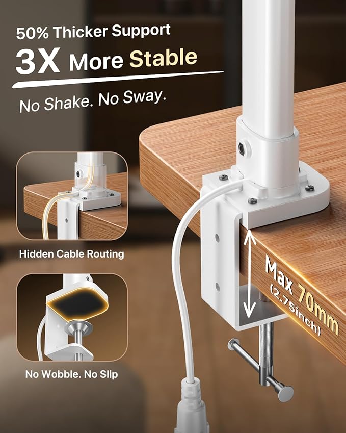 42" LED Desk Lamp with Clamp, Architect Desk Light with Remote, Adjustable 4-Segment Bar, 1800LM Bright, Eye-Caring Desk Lamp for Home Office, Reading, Study, Dual Monitors, Workbench (White)