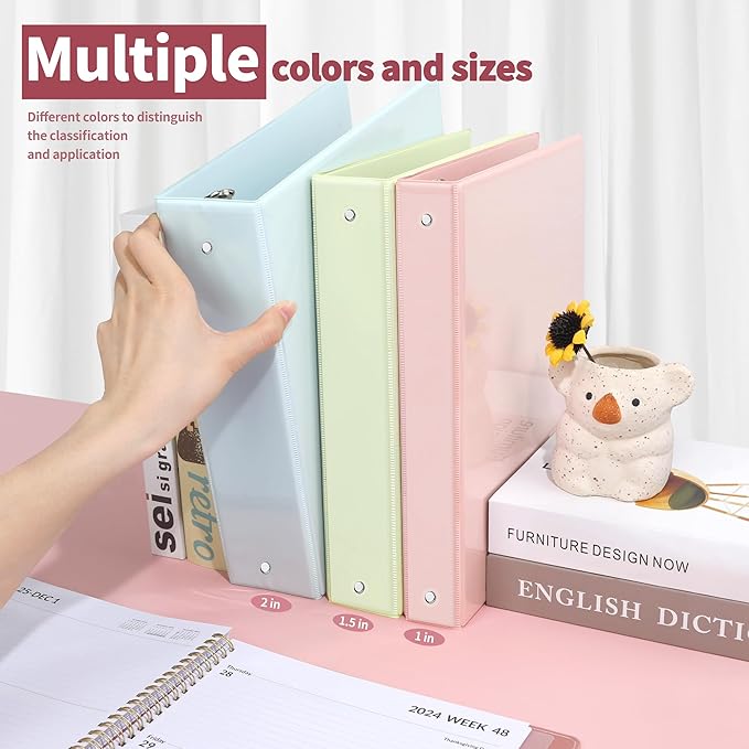 SUNEE 3 Ring Binder 2 Inch 2 Pack, Clear View Binder Three Ring PVC-Free (Fit 8.5x11 Inches) for School or Office Supplies, Pink