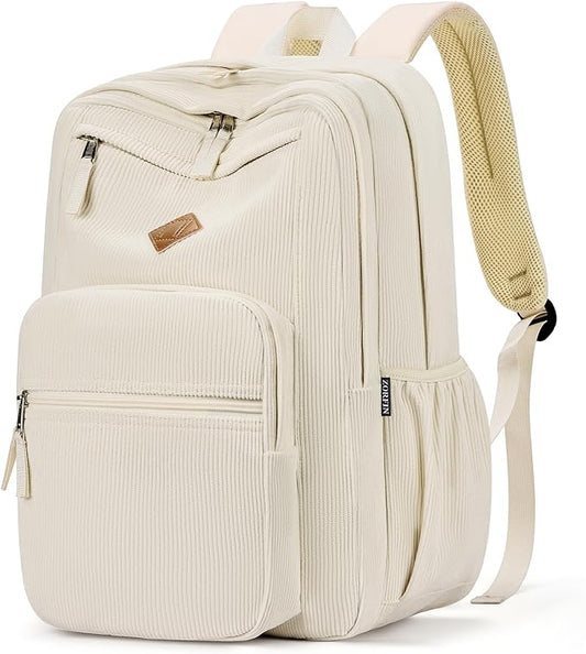ZORFIN 26L Backpack for School, College, and Travel: Corduroy Bookbag with 8 Compartments - Vintage Lace