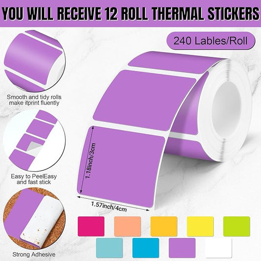 Ctosree 12 Rolls Printer Labels Adhesive Thermal Paper Waterproof Thermal Label Stickers Compatible with Phomemo M110 M221 M220 M120 M200 M110s Printer(Rainbow Colors,1.18 x 1.57 Inch)