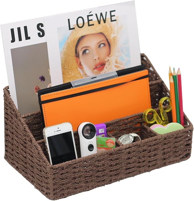 Desk Organizer, Mail Organizer Countertop, Magazine Organizer, Office Supplies Organization and Storage, Dark Brown