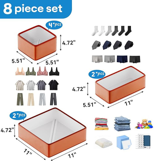 Vegan Leather Drawer Organizers,8 Pack Makeup Storage boxes,Vanity Drawer Luxury upgrade,Bedroom fabric Drawers replacement,bathroom organization and storage Optimal solution