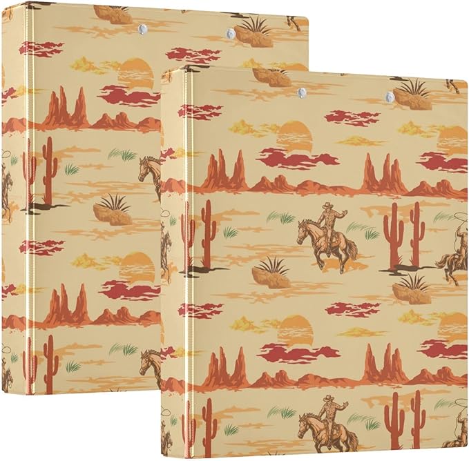 Wild West Mexico Cowboy Decorative 3 Ring Binder 1.5 Inch Large View Binders with Pockets File Organizer for Office College School, 2 Pack