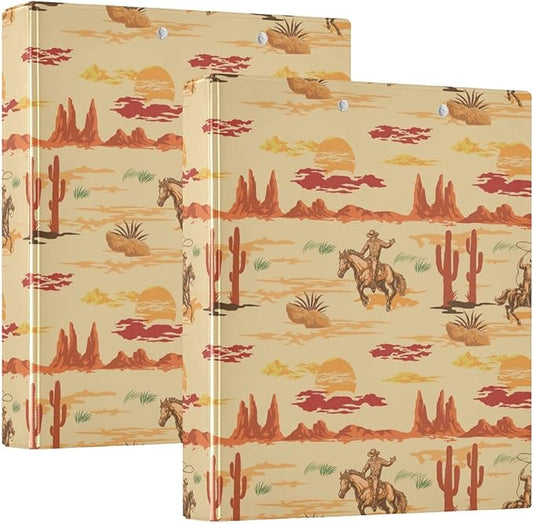 Wild West Mexico Cowboy Decorative 3 Ring Binder 1.5 Inch Large View Binders with Pockets File Organizer for Office College School, 2 Pack