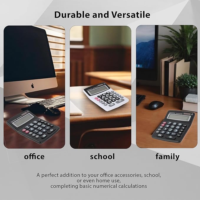 Lily' Home Jumbo 12 Digit, Solar Power, Large LCD Display - Desktop Calculator, Dual Power, Large Button Design, Battery Operation, Easy-to-Read Tilted, for Home, Office, School, Class & Business, 2PK
