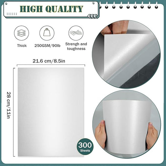 300 Sheets Shimmer Cardstock 8.5 x 11 Inch Certificate Paper, 250gsm/92lb Double Sided Pearlescent Paper for Invitations, Certificates, Crafts, DIY Cards (Silver)