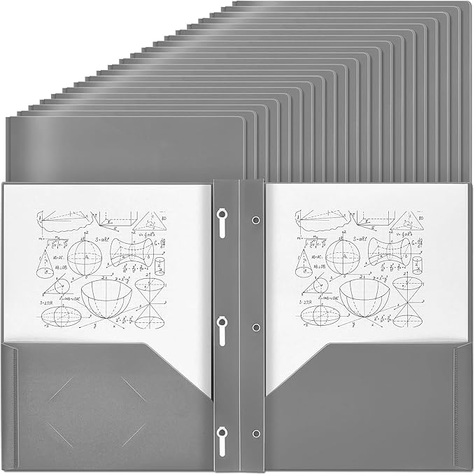 Lincia 100 Pcs Plastic Folders with Pockets and Prong Folders with Prongs Plastic Folders with 2 Pockets Pocket Folders for Office, School for Students, Teachers, Office Workers (Gray)