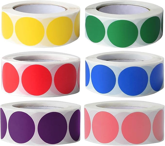 3000 Pieces 1 Inch Round Color Coding Labels Writable Circle Dot Labels Self Adhesive Color Round Stickers for Inventory Home Organize, File Classification(6 Rolls, 6 Colors)