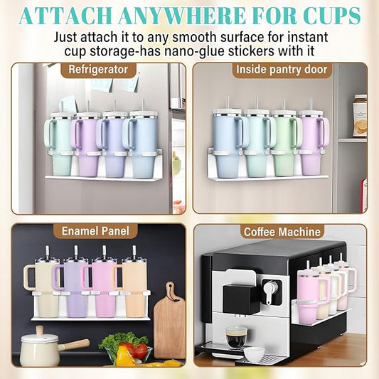 2Pcs Magnetic Water Bottle Organizer for Stanley 30 40 oz Tumbler and Lid Magnetic Cup Holder Heavy Duty Tumbler Storage Organizer Drink Accessories Kitchen Cup Storage Rack for Fridge Cabinets Gifts
