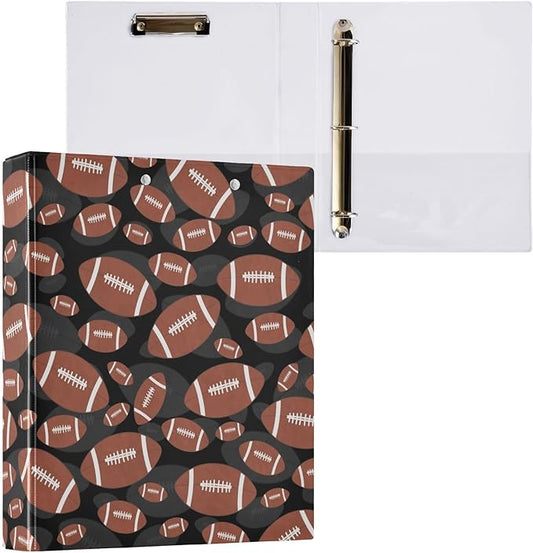 Brown-Black Tile Football Decorative 3 Ring Binder 2 Inch Large View Binders with Pockets File Organizer for Office College School, 1Pack