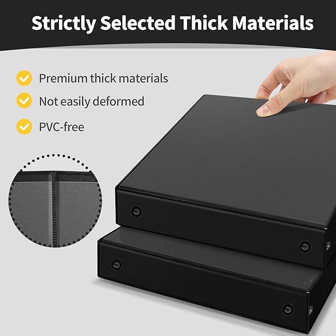SUNEE 3 Ring Binder 1.5 Inch 1 Pack, Clear View Three Ring PVC-Free (Fit 8.5x11 Inches) for School or Office Supplies, Black