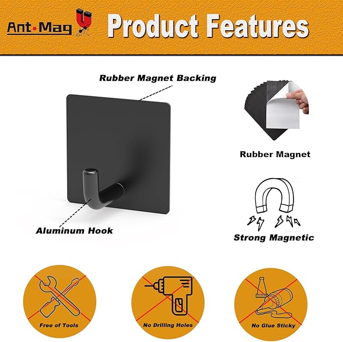 Ant Mag Magnetic Key Hooks 4 Pack Wall Mounted for Hanging Key Towel Bag Hat Scarf Wreath on Metal Surface for Home Kitchen Bathroom Fridge Cabinet Entryway