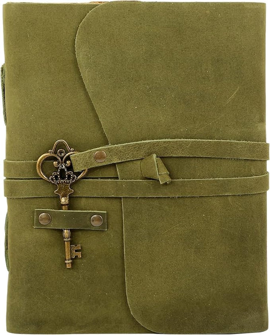 Leather Journal with Lined and Unlined Deckle Edge Paper 8x6 inch and Vintage Key | Handmade Writing Notebook Diary | Bound Daily Notepad for Men & Women Medium, Sketch/Writing pad for Artists