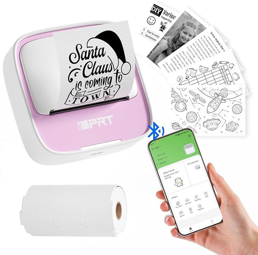 iDPRT Portable Mini Thermal Sticker Printer, Bluetooth Inkless Printers with 1 Roll Sticker Paper, Sticker Machine for Notes, Journal, DIY, Label Printing, Compatible with iOS & Android Phones, Pink