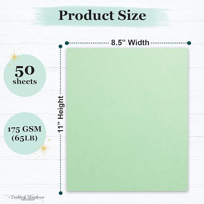 Cardstock Warehouse Pop-Tone Spearmint Green Cardstock Paper – 50 Sheets, 8.5 x 11" - 65 lb / 175 GSM Premium Green Card Stock for Die-cutting, Crafts, Printing, Card Making and DIY Projects