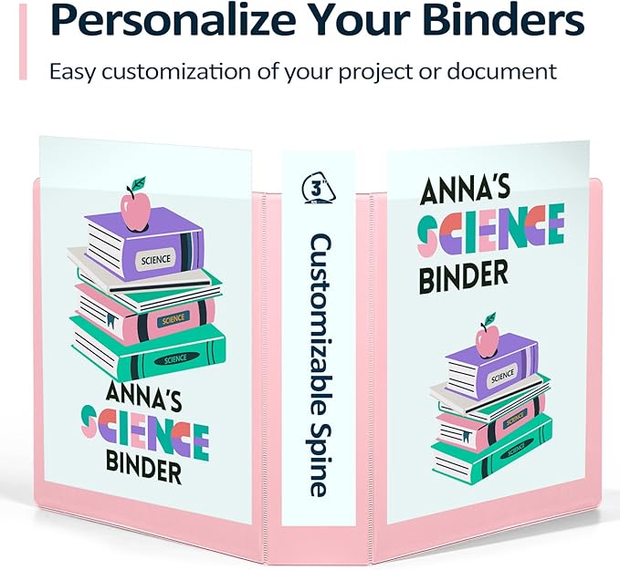 Sooez BinderX Extra Durable 2 Pack 3 Inch 3 Ring Binder, D-Ring Large Binder, Each Holds 670 Sheets of 8.5x11 Paper, Customizable View Cover with Inside Pocket