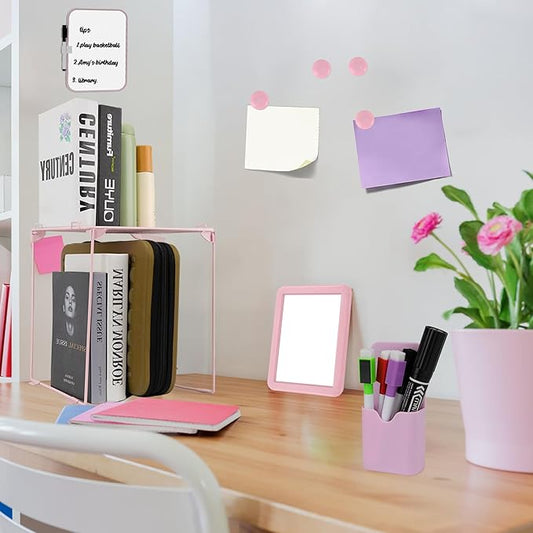 Pink Locker Accessories with Locker Shelf, Magnetic Mirror, Pen Holder, Whiteboard, Back to School Essentials Locker Organizer, 9 Piece Locker Decorations for Office School