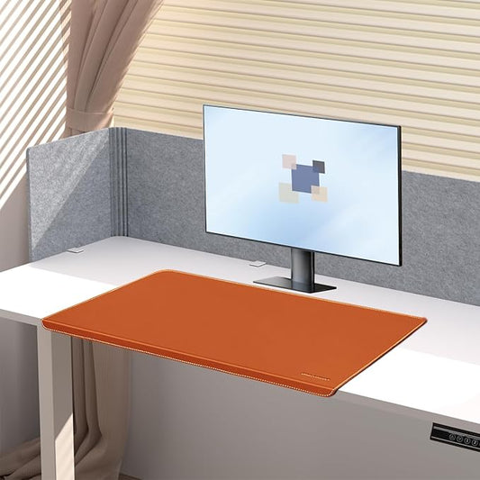 Desk Mat with Lip & Reinforced Stitched Edge|Non-Slip Waterproof PU Leather Desk Pad|Ergonomic Keyboard Mouse Pad with Edge Protector|for Office, Home, Study(28.74" x 16.73",Brown)