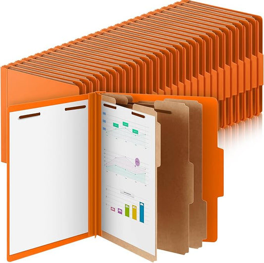 72 Pcs Classification Folders Letter Size, 3 Divider Pressboard File Folder with Fasteners, Expanding File Organizer Bulk for Teachers, Clergy, Office, Church, Christmas Donations (Orange)