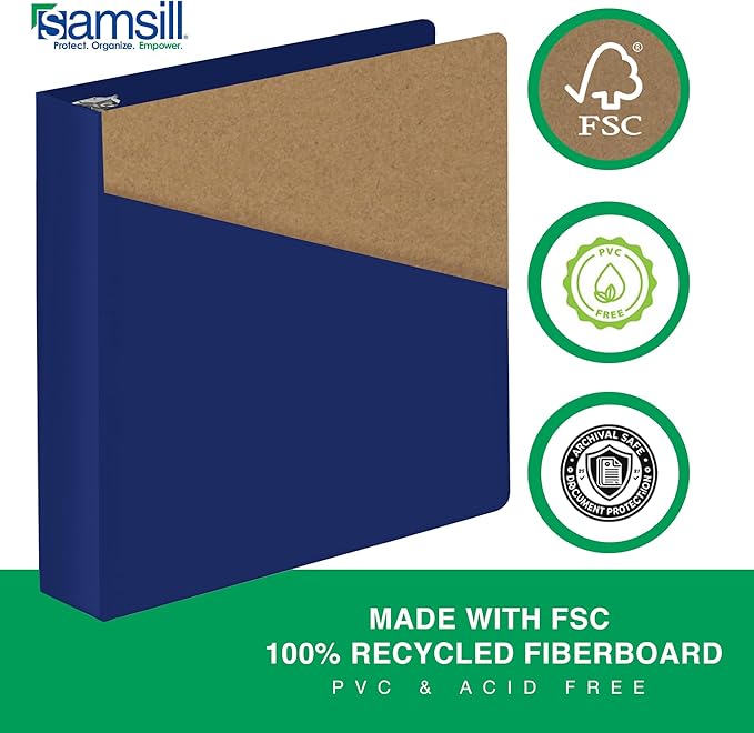 Samsill Durable 2 Inch Binder, Made in The USA, D Ring Binder, Customizable Clear View Cover, Blueberry, Holds 475 Pages
