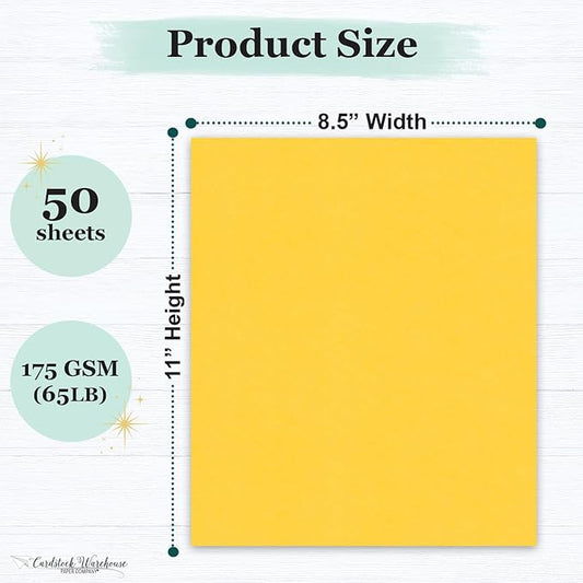 Cardstock Warehouse Pop-Tone Lemon Drop Yellow Cardstock Paper – 50 Sheets, 8.5 x 11" - 65 lb / 175 GSM Premium Yellow Card Stock for Die-cutting, Crafts, Printing, Card Making and DIY Projects