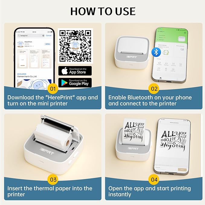 Mini Sticker Printer - S1 Portable Sticker Maker Machine with 1 Roll Sticker Paper, Bluetooth Print Pods Pocket Printer for Study Notes, Graphics, Students, Kids Gift, Free App, Grey