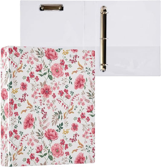 Colorful Flower Decorative 3 Ring Binder 2 Inch Large View Binders with Pockets File Organizer for Office College School, 1Pack