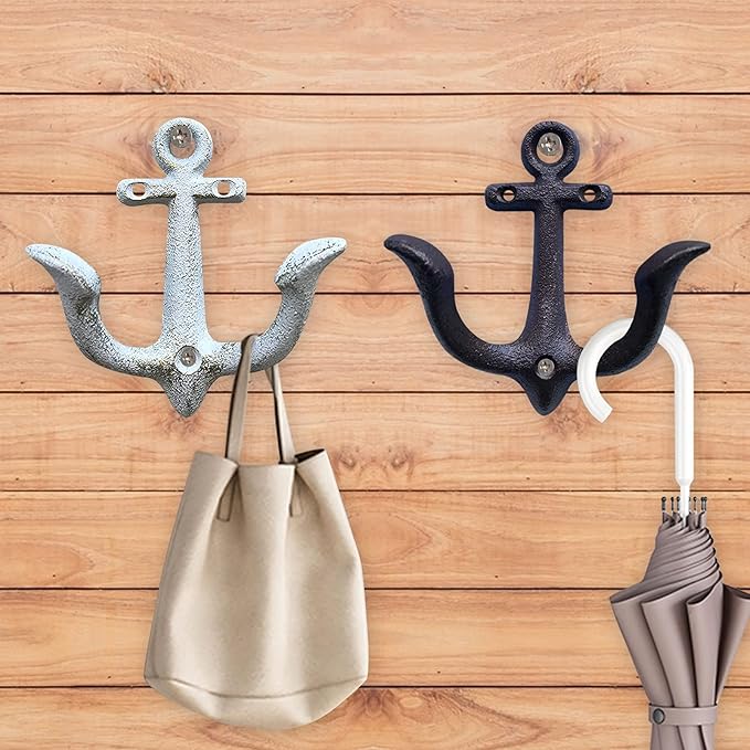 Notakia Vintage Rustic Cast Iron Nautical Anchor Design Wall Hooks Coat Hooks Rack, Decorative Wall Mounted Antique Shabby Chic Metal Towel Coat Hooks Hanger,Screws Included (4 PCS)