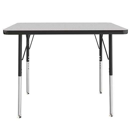 FDP Rectangle Activity School and Office Table (24 x 36 inch), Standard Legs with Swivel Glides, Adjustable Height 19-30 inches - Gray Top and Black Edge