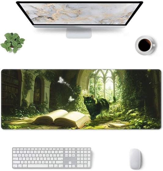 Nature Book Mouse Pad 31.5 X 11.8 Inch Big Desk Rubber Base Stitched Edges Keyboard Pad XXL Mouse Mat for Home Game and Office