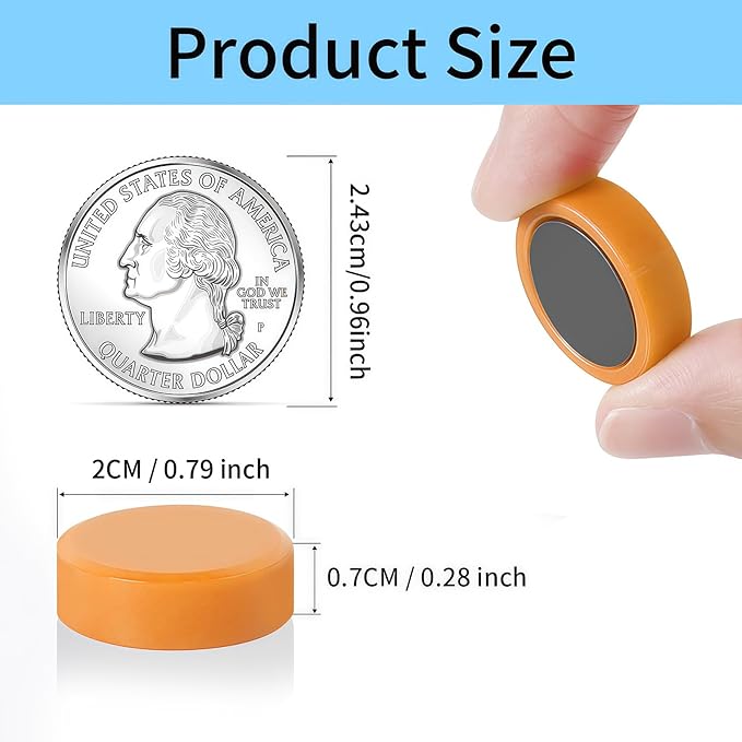 Fridge Magnets, 30 Pack Small Strong Heavy Duty Magnets, Decorative Mini Cute Round Refrigerator Magnets for Whiteboard, Craft, Fridge, Locker, Classroom, Office, School & Kitchen (Orange)