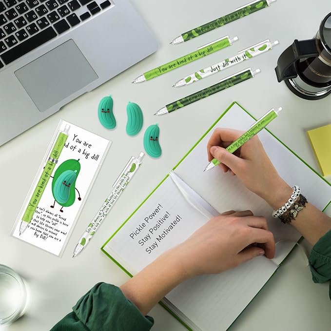60 Sets Inspirational Pickle Gifts Bulk 6 Styles 0.7 mm Motivational Mechanical Pencils with Erasers Positive Cards Back to School Gifts for Student Teacher Coworker Office Supplies