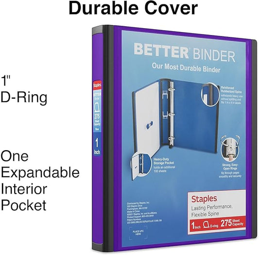 STAPLES 827599 Better 1-Inch D 3-Ring View Binder Purple (19065)