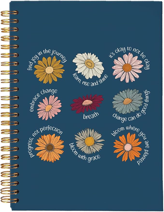 Yetmadi Inspirational Flower Notebook, Navy Blue Positive Affirmations Journals for Women, Motivational Floral Mnetal Health Notebooks for Women, Self Love Gifts, 5.5x8.3 Inch