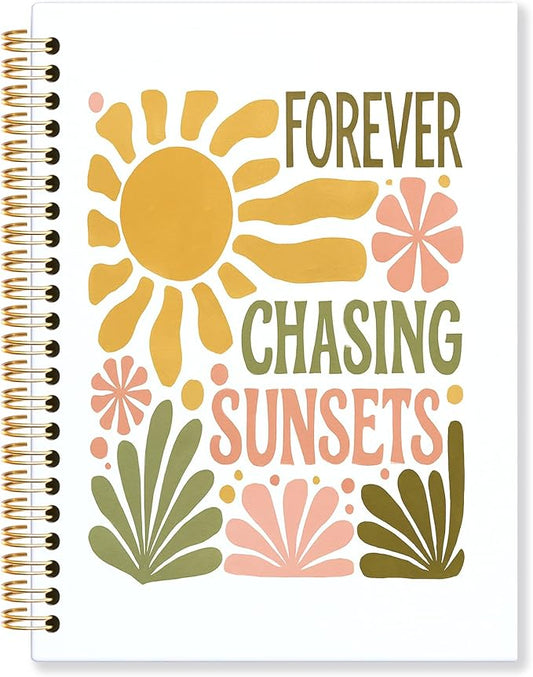 KRHFG Boho Floral Summer Spiral Notebook, Inspirational Gifts for Women Journal, Forever Chasing Sunsets Summer Motivational Therapy Notebooks, Boho Office Supplies, 5.5x8.3 Inch