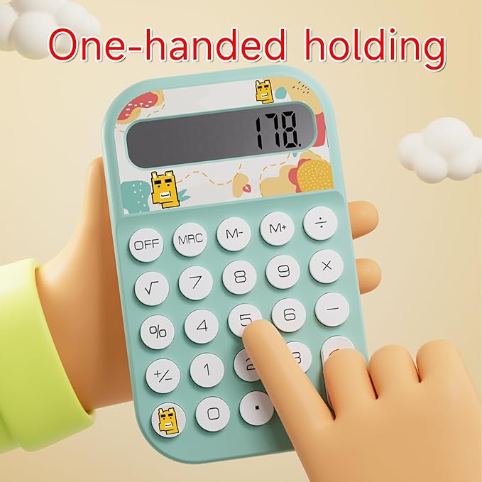 Pocket Calculator, Kids 8 Digit Small Desktop, LCD Display, Cute & Aesthetic Mini Calculator (Beige, S)