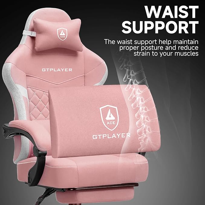 GTPLAYER Gaming Chair, Fabric Computer Office Chair with Pocket Spring Cushion, Ergonomic Office and Gaming, Video Gaming Chair with Linkage Armrests, High Back Desk Chair with Adjustable Recliner