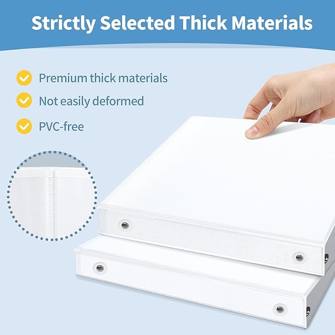 SUNEE 3 Ring Binder 1/2 Inch 1 Pack, Clear View Binder Three Ring PVC-Free (Fit 8.5x11 Inches) for School or Office Supplies, White