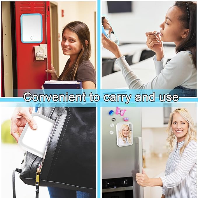 Sintuff 2 Pcs Light Up Locker Mirror Accessories Rectangular Magnetic Mirror for Locker, Bathroom, Household Refrigerator, Workshop Toolbox or Cabinet(Blue, White)