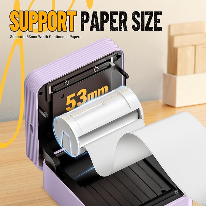 Nelko Sticker Printer, PM230 Print Pod Mini Bluetooth Portabel Sticker Maker with 3 Rolls Paper, Print Pods Mini Printer with Multiple Templates for Phone & Tablet，for School Office Home, Purple