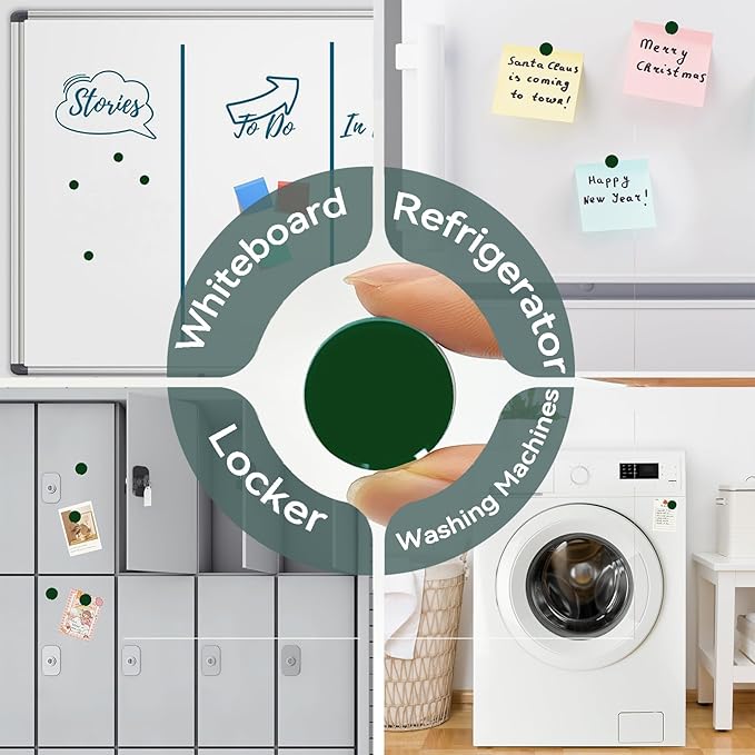 Refrigerator Magnets, 30 Pack Heavy Duty Mini Whiteboard Magnets, Cute & Round for Fridge, Locker, Office & Classroom, Blackish Green