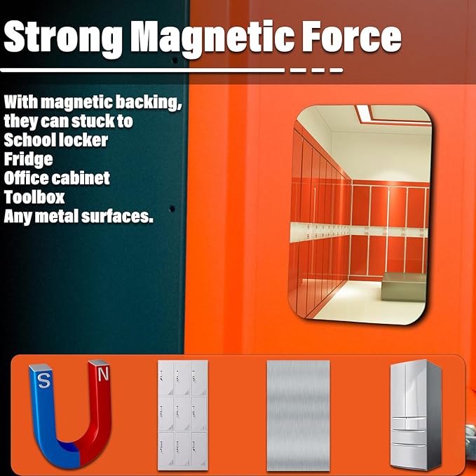 Magnetic Locker Mirror 5.5''x7'' Small Real Glass Makeup Mirror with Magnetic Backing Cute Locker Decorations for Office Cabinet Lockers Accessories