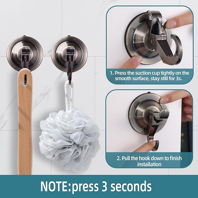 Antimbee Shower Suction Cup Hooks, 10 Pack Removable Glass Wall Holder Hook, Small Suction Utility Hook for Bathroom Kitchen Decor, Up to 11 lbs on Smooth Surface-2 Hooks Design (Vintage Copper)